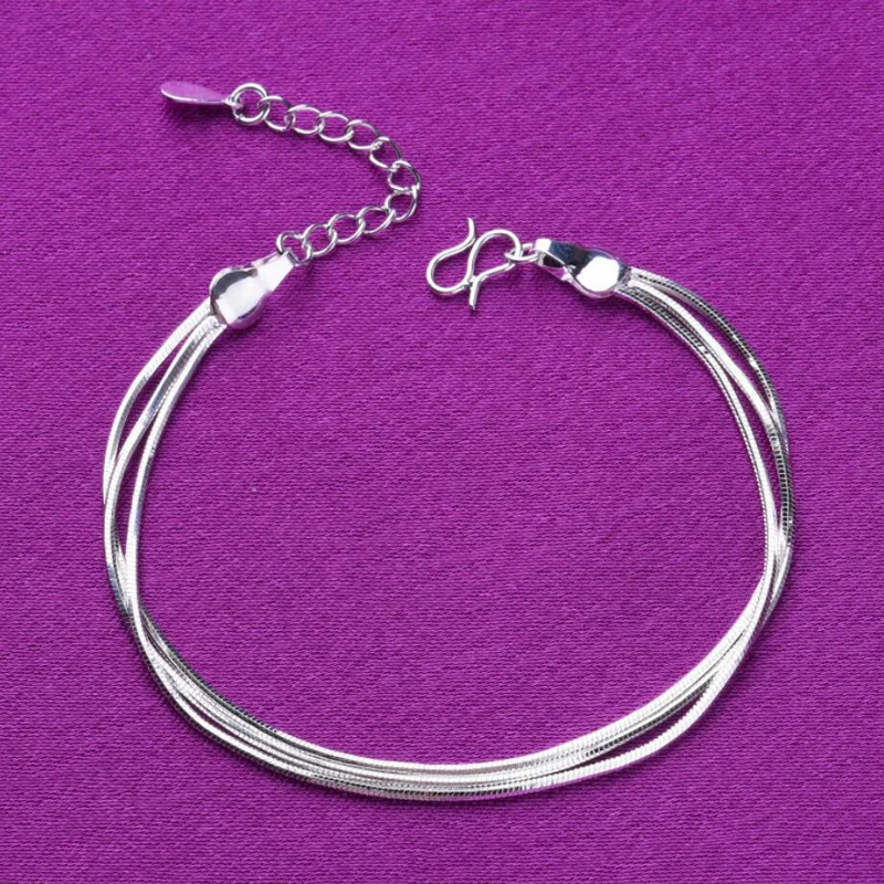 KOFSAC Fashion Anklets For Women 925 Sterling Silver Jewelry Classic Three Row Snake Chain Foot Accessories Lady Party Presents Anklet Bracelets Silver Anklets Ankle Chain