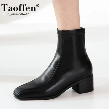 

TAOFFEN Women Ankle Boots Fashion Zipper High Heel Winter Shoes Woman Warm Stretch Boot Casual Daily Lady Footwear Size 34-39