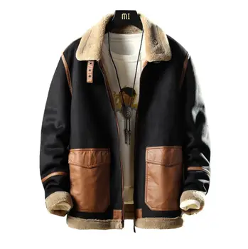 

Plus Size 5XL motorcycle warm jacket Coats Men Russian Winter Overcoats European Vintage Man Suede stitching Leather Jacket w86