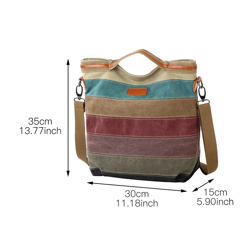 Женская парусиновая многоцветная Сумка-тоут, повседневная сумка через плечо с полосками, сумка для дам, Ретро сумка-тоут, Женская диагональная посылка