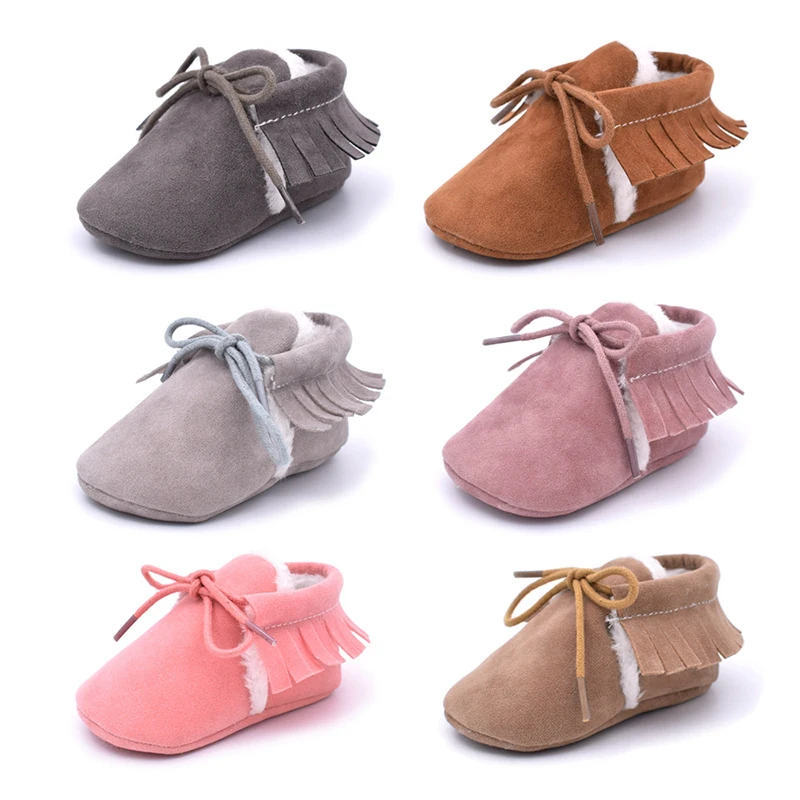 

Baby Girl First Walkers Baby Winter Soft Soled Non-slip Footwear With Fringe Toddler Infant Crib Shoes PU Suede Leather Shoes