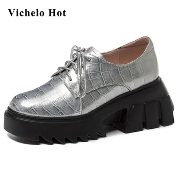 

Vichelo Hot new European style natural leather round toe high heel beauty lady daily wear fashion modern leisure women pumps L15