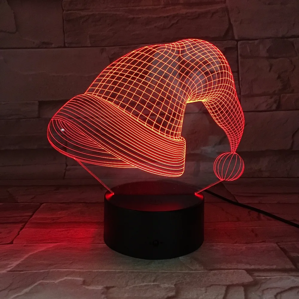 

Acrylic Christmas Hat 3d Lamp 7 Colors Led Night Lamps For Kids Touch Table Lampara Baby Sleeping Nightlight Led Usb Light