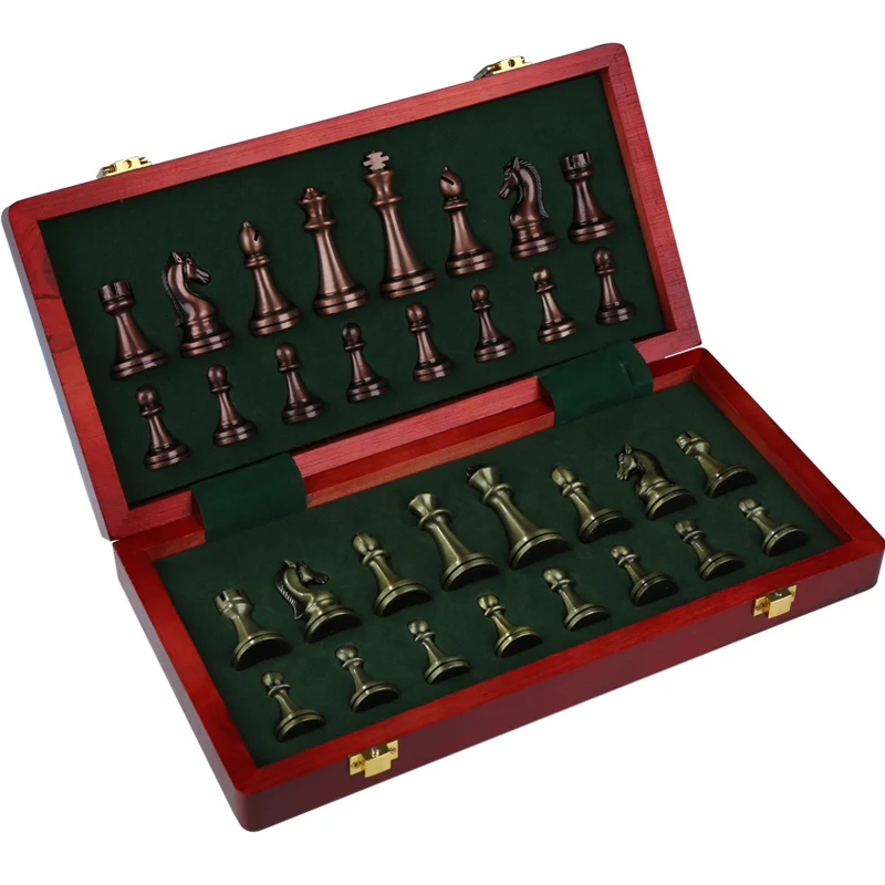 Высококачественная Шахматная Подарочная коробка, металлическая бронзовая детская складная шахматная доска, игра, посвященная шахматным орнаментам