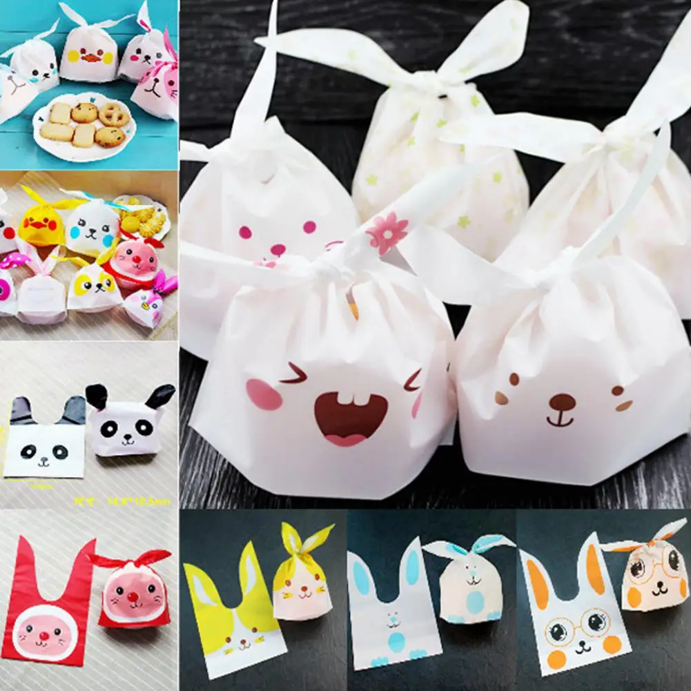 GloryStar 50pcs/set Cute Long Ears Bunny Packaging Bag Candy Cookies Moon Cake Bag