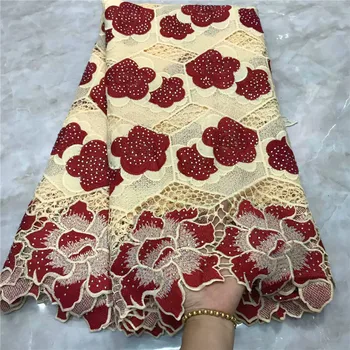 

High Quality Yellow Nigerian Lace Fabrics Mesh 2019 African French Guipure Lace Fabric With stone Embroidered Lace Dress 2L4-69
