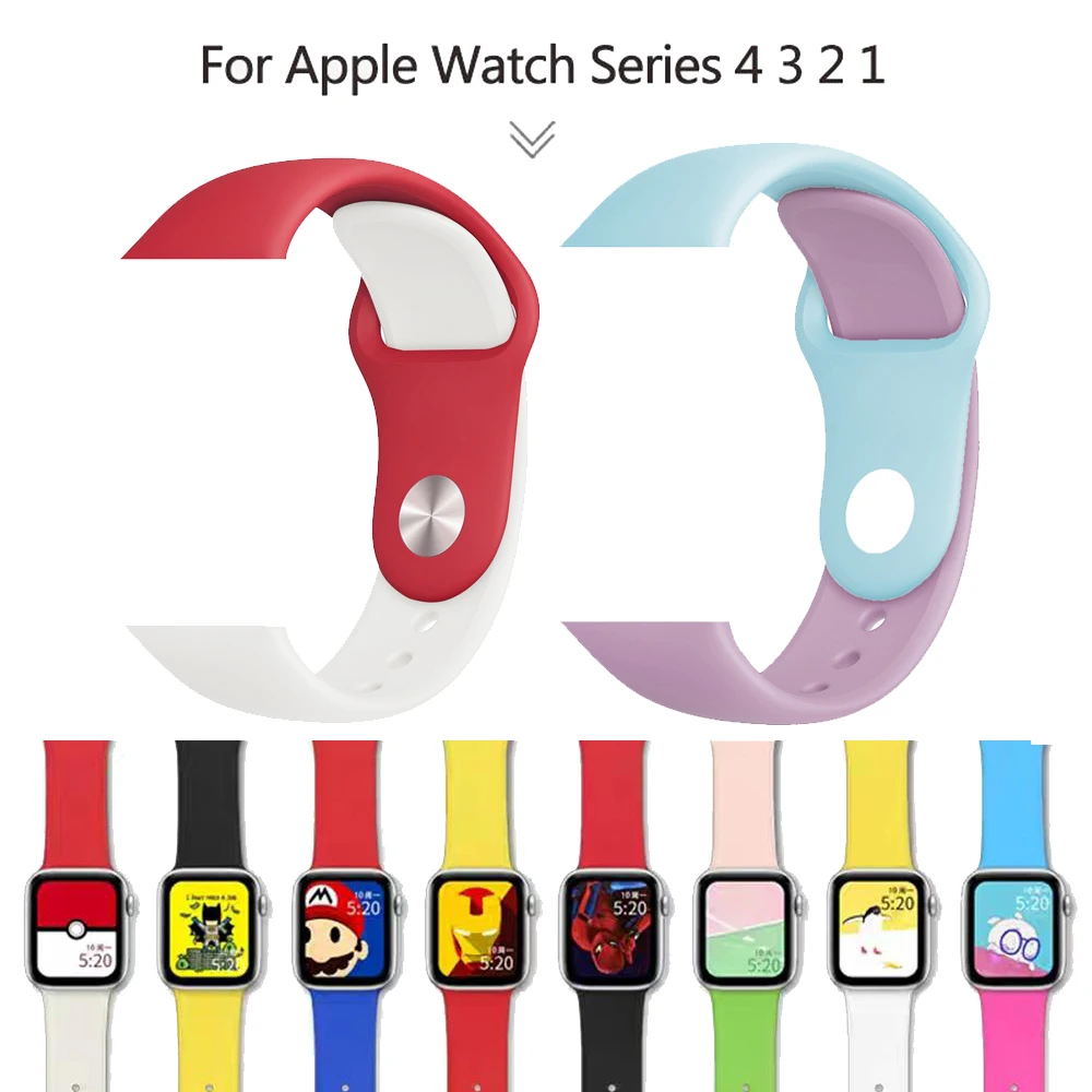

Strap for Apple Watch 4 3 2 1 Bands 38mm 42mm Silicon soft Sports Rubber Watchband Strap for Iwatch series 4 3 2 1 40mm 44mm