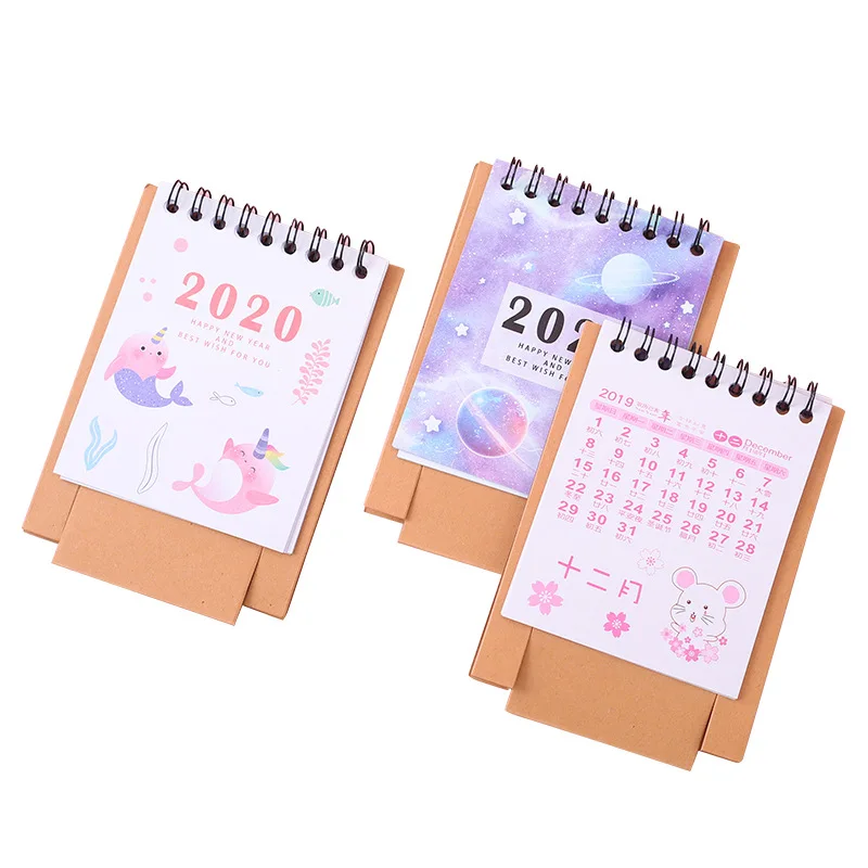 Cute Cartoon Starry sky Flamingo Mini Desktop Paper Calendar dual Daily Scheduler Table Planner Yearly Agenda Organizer