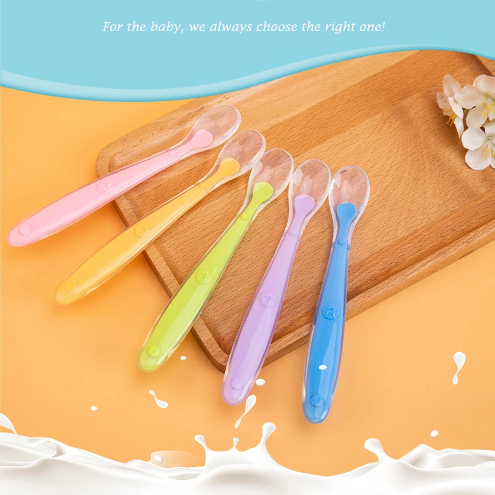 

Baby Soft Silicone Spoon Candy Color Temperature Sensing Spoon Children Food Baby Feeding Tools