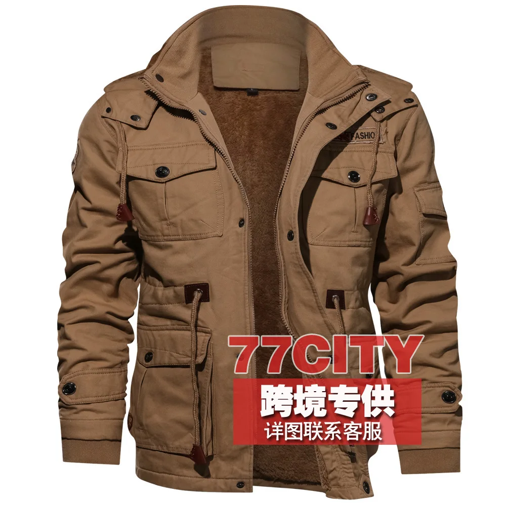 

Men Thick Washing Pure Cotton Mid-length Jacket outside