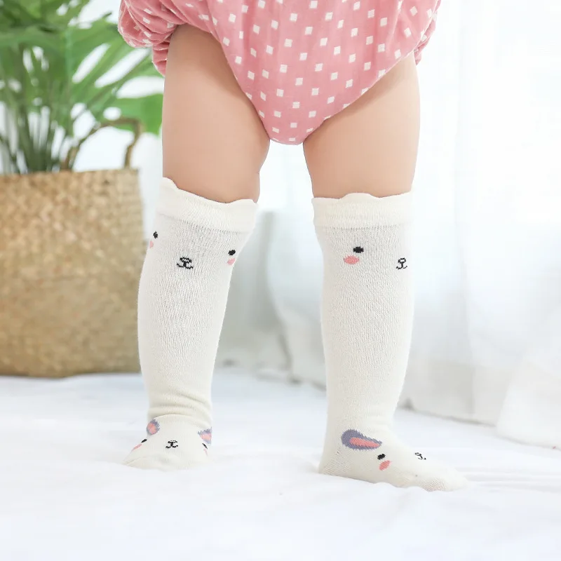 1 пара носков для новорожденных, детские носки для девочки, мальчика противоскользящие носки до колена для малышей хлопковые носки с рисунком для детей ясельного возраста Носки теплые длинные носки гетры