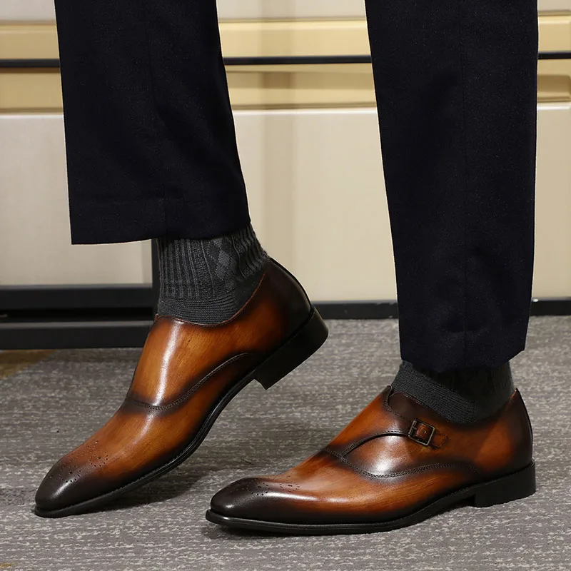 FELIX CHU/мужские коричневые модельные туфли; лоферы; классические туфли из натуральной кожи с медальоном и ремешком на пряжке; Мужская официальная обувь; цвет черный, бордовый