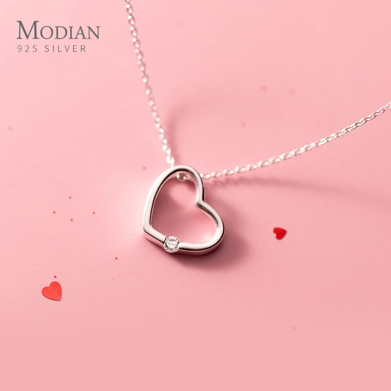 

Modian White & Pink Zircon Hollow Out Hearts 100% Authentic 925 Sterling Silver Pendant Necklace for Women Fashion Fine Jewelry