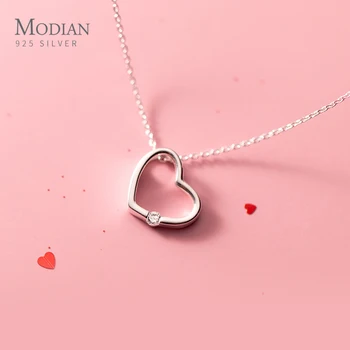 

Modian White & Pink Zircon Hollow Out Hearts 100% Authentic 925 Sterling Silver Pendant Necklace for Women Fashion Fine Jewelry