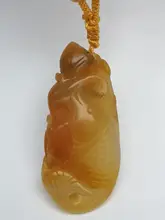 

YIZHU CULTUER ART 100% Natural Hand-carved Chinese Jade Necklace Pendant Chinese Auspicious Lotus Root Fish Trinket Gift