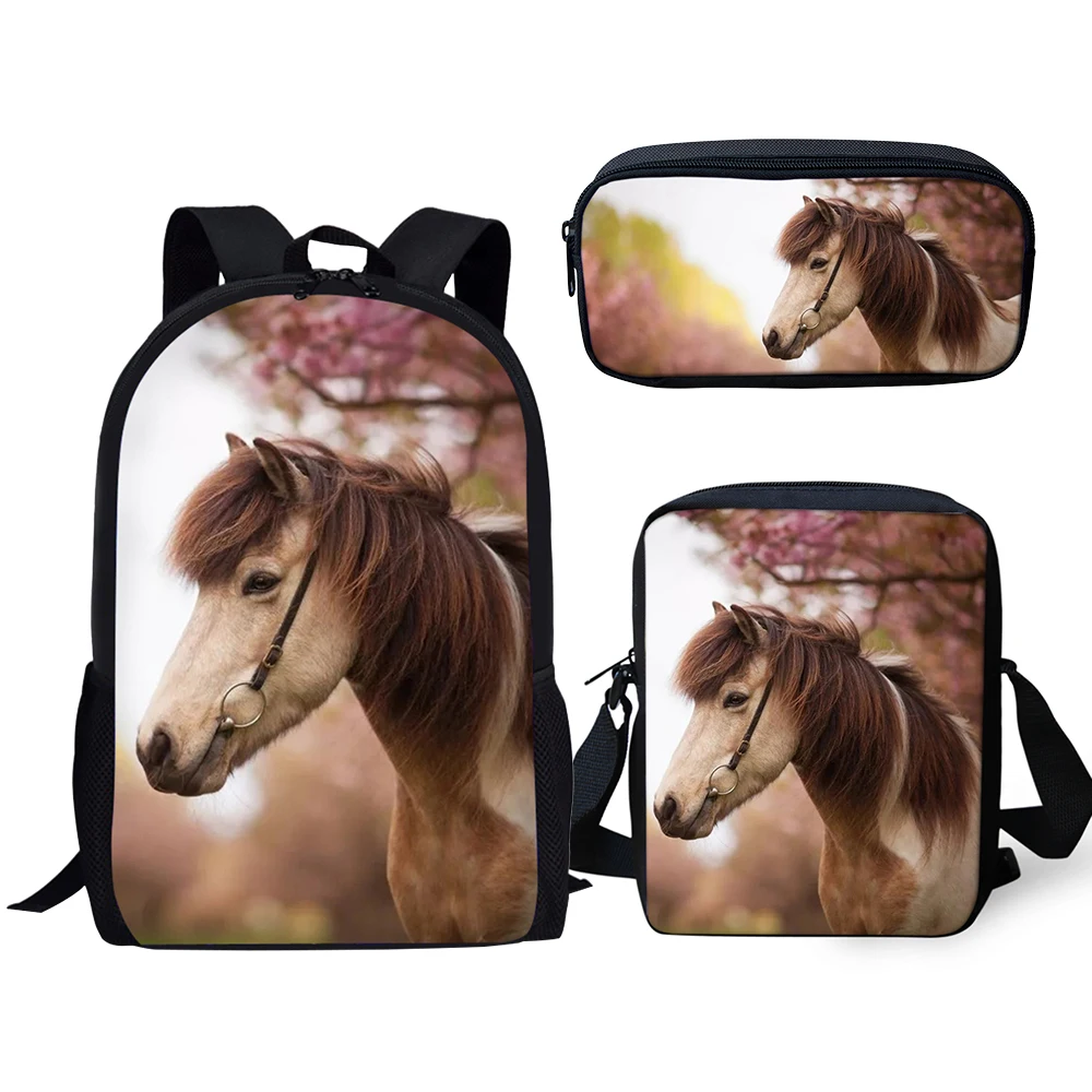 

HaoYun Children's 3PCs Set Backpacks Kawaii Horses Print Pattern Kids School Book Bags Students Backpack/Flaps Bags/Pen Bags