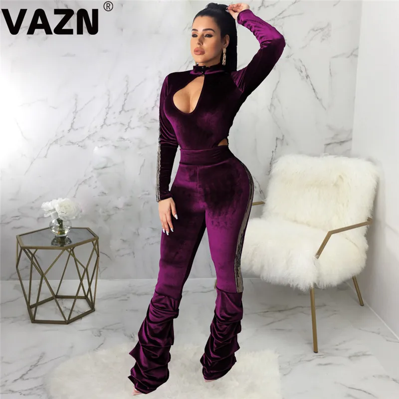 VAZN,, высокое качество, замша, неопрятный, для взрослого возраста, сексуальный, однотонный, открытый, полный рукав, эластичный, для женщин, высокая талия, карандаш, Комбинезоны