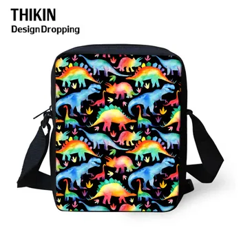 

THINK Rainbow Dinosaur Prints Kids Messenger Bags Boys Cute Cartoon Mini Crossbody Bag Handbags for Children Girls Women Stachel