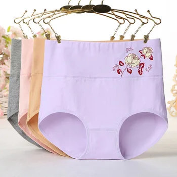 

IZICFLY Hot Sale Underwear Women High Waist Floral Panties Cotton Female Waist Briefs Breathable Panty-Random Color-3 Pcs