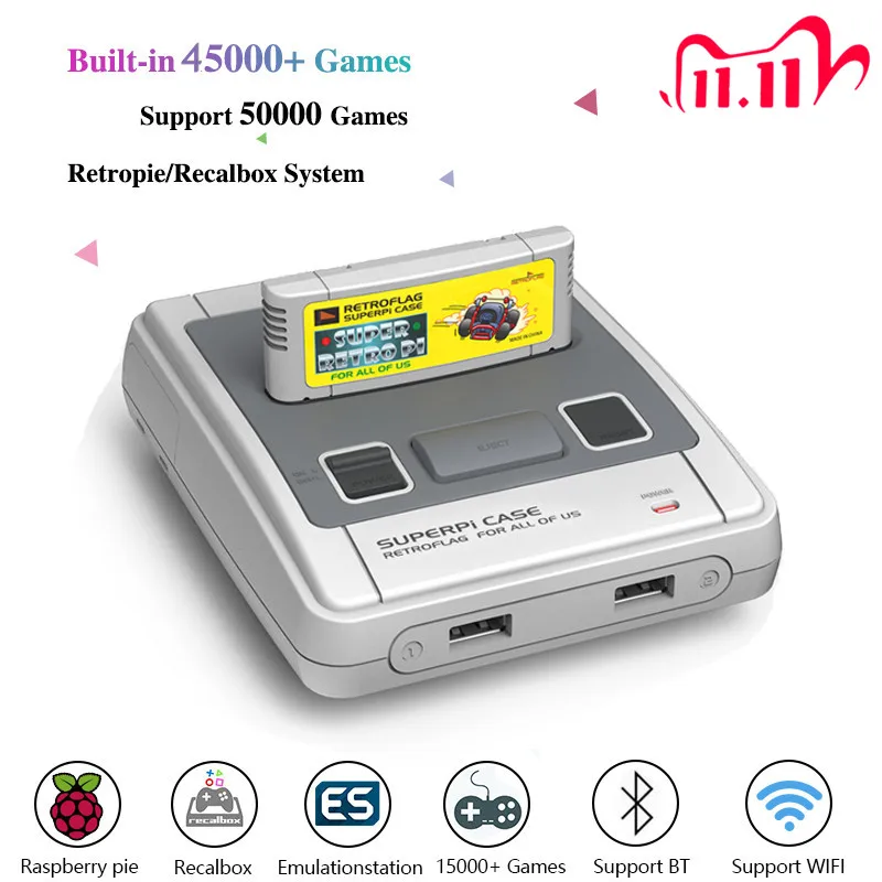 Family Recreation Video Game Console Handheld Gameplayer For SNES/MEGA Case Pre-install Recalbox Built in 45000+ Retro Games