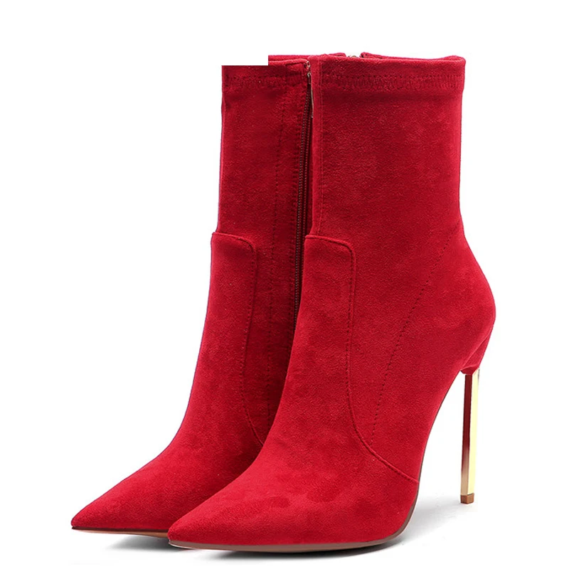 

YECHNE Women's Heels Ankle Boots Sexy Winter Woman 12 Cm High Heel Shoes Black Fashion Sexy Pointed Toe Chelsea Boots 2019