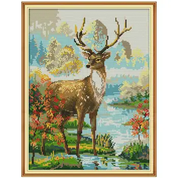 

Stag deer animals painting counted printed on the canvas 11CT 14CT DIY kits Chinese Cross Stitch embroidery needlework Sets