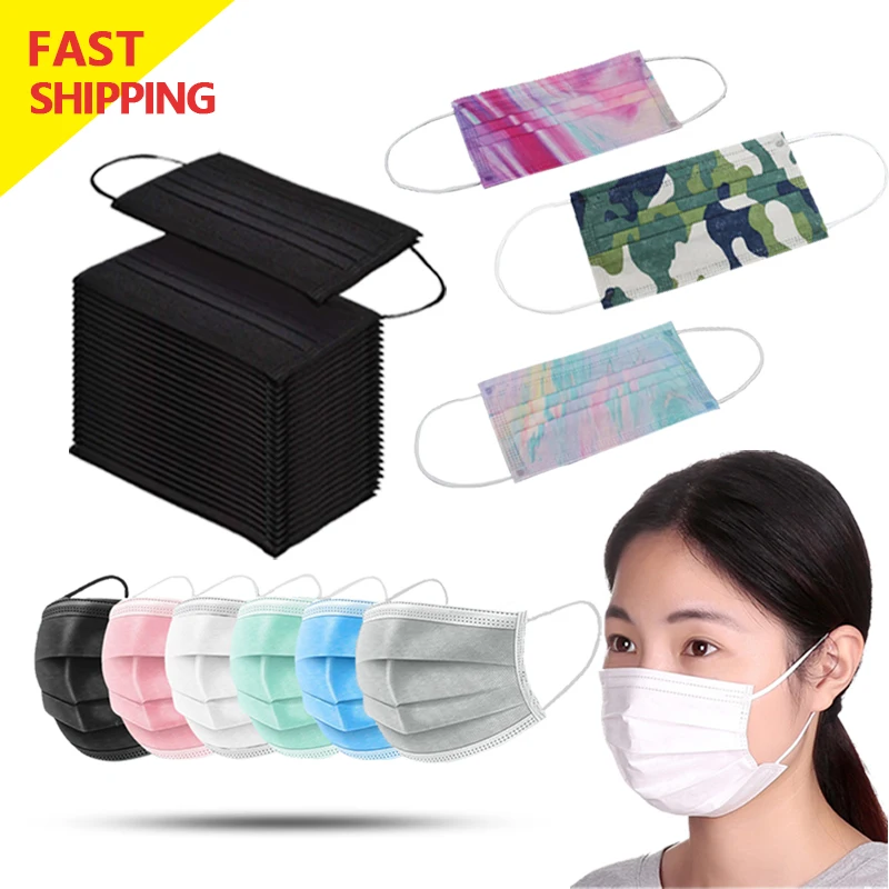 Mascarilla desechable no tejida para adultos, de 3 capas máscara facial, con banda elástica para la oreja, color rosa, gris, 10/50/ 100 Uds.