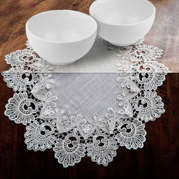

Round Luxury Handmade Crochet Flowers Doilies Coffee Mug Table Cloth Coaster Tea Cup Cover Towel For Wedding Banquet Party