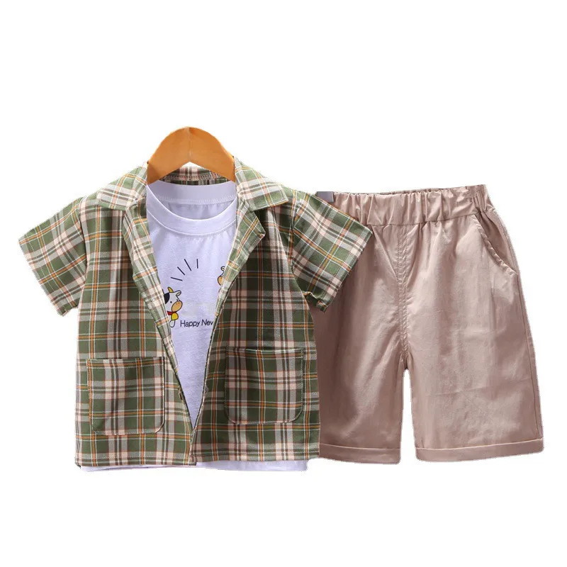 

Summer Baby Cartoon Clothes Children Boys Girls Vest Shirt Shorts 3Pcs/sets Toddler Plaid Sportswear Kids Infant Cotton Clothing