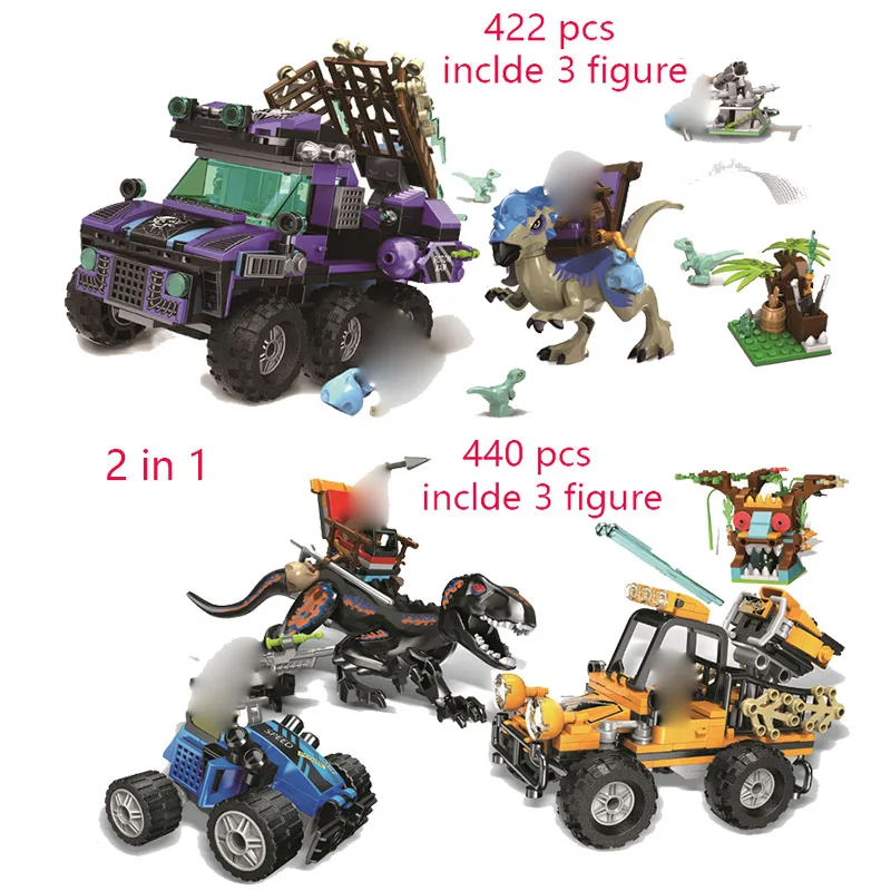 

2 in 1Jurassic World dinosaur catching Dinosaur helicopter truck Building Blocks Sets Classic Movie Model Kids Toys For gift