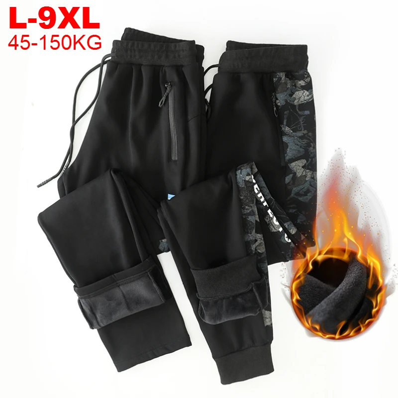 Harem Pants Trousers Streetwear Thicken Fleece Male Mens Winter 9xl Warm Japanese Large-Size