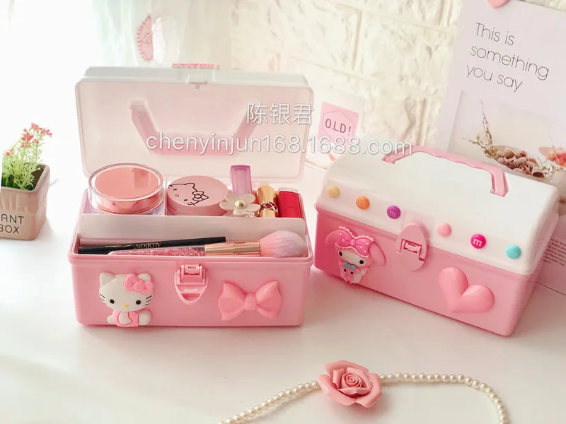 Hello kitty Пластиковый Контейнер Для Хранения Подарочная игрушка коробка для ювелирных изделий ящик для косметики Настольный органайзер для таблеток