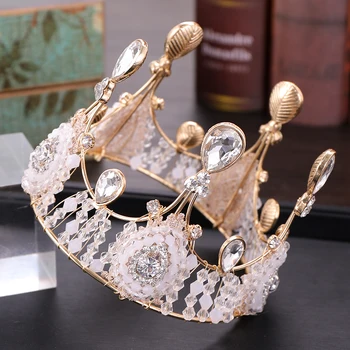 

Gold Queen Tiaras And Crowns Baroque Crystal Baby Girls Hair Accessories Princess Handmade Diadems Wedding Bridal Women Jewelry
