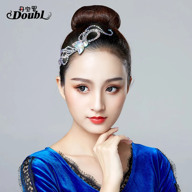 Latin Dance Headwear Stage Wear Competition Dancer Children Performance Accessories Decoration Glitter Glass Rhinestone Crystal