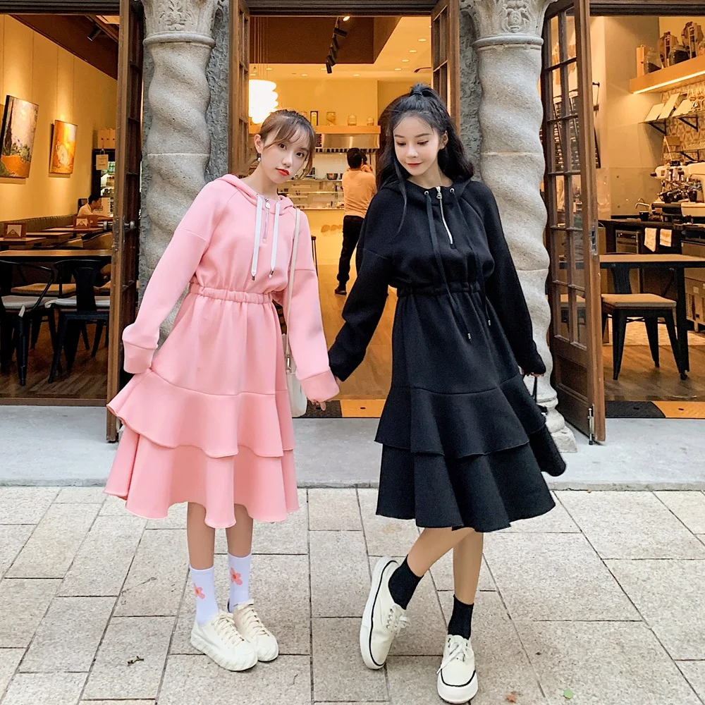 

Photo Shoot Korean-style Hooded Waist Hugging Lace-up Hoodie Dress 2020 Spring New Style WOMEN'S Dress Retro Fishtail Skirt Dres