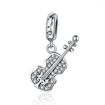 

Qikaola 100% 925 Sterling Silver Violin Shape Clear CZ Charms Beads fit Original Bracelet Bangle Jewelry Making C1078