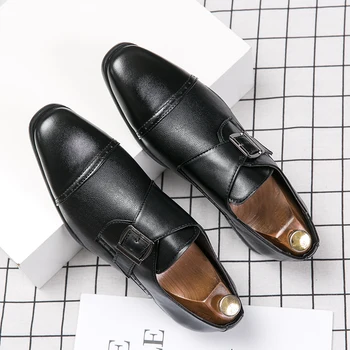 

2020 Hot Dress Business Footwear Men Black Brown Social Shoes For Mens Fashion Double Monk Strap Shoes Big Size Dress Men Shoes