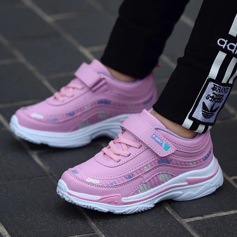 

Kids Fashion Pu Leather Casual Walking Shoes Girl Tenis Sneakers Children Running Shoes Fashion Lightweight Women Non-Slip Shoes