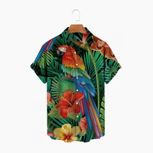 

2022 Men's 3D Parrot Short Sleeve Shirt Men's Hawaiian Shirt Lapel Single Button Shirt Fashion Casual Shirt Large 5XL