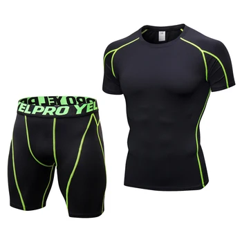 

NEW Men's Running Sport Set Summer Compression Gym Tights Set Male Body Tummy Shaper Fitness Workout Sportsuit Tracksuits XXL
