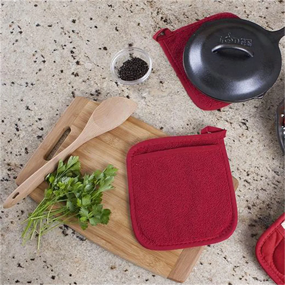 3 en 1 porte-Pot isolation gant coton Terry micro-ondes gants cuisine manique tapis pour la cuisson BBQ gants four mitaines cuisson ► Photo 2/6