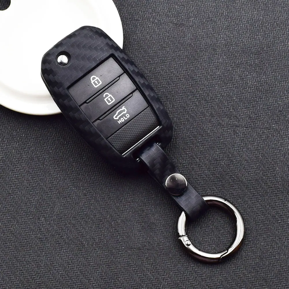 Silicone Car Key Cases Carbon Fiber Style Remote Control Fobs Cover For Kia Rio Sportage QL Ceed Sorento Cerato K2 K3 K4 K5 KX5