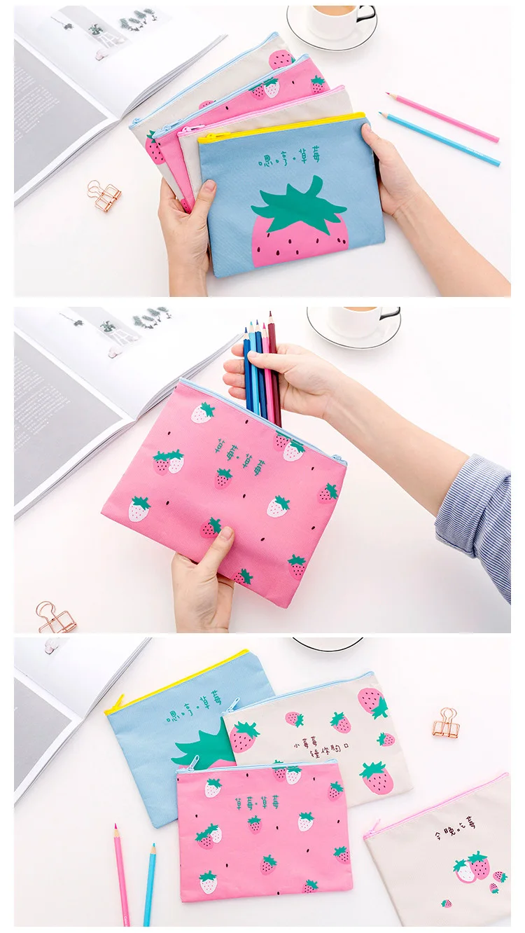 cute kawaii cartoon Strawberry Oxford cloth zipper pencil case pencil box pen bag office stationery school supplies Organizer