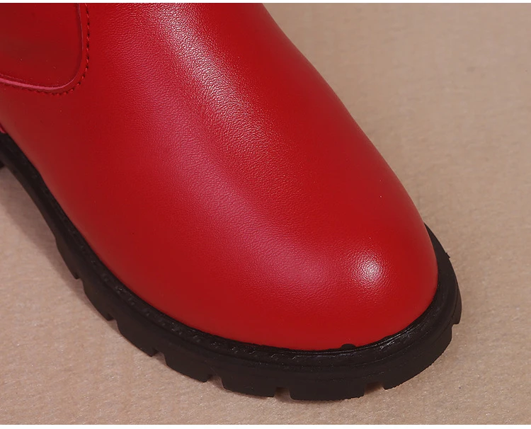 Зимние детские ботинки для девочек; обувь принцессы; модные милые плюшевые ботинки; черные, красные Нескользящие Детские зимние ботинки для девочек