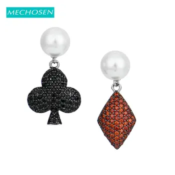 

MECHOSEN New Brand Fashion Creative Poker Asymmetric Pearl Zircon Colorful Dangle Small Earring Women Wedding Bridal Accessories