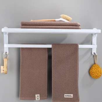 

Bathroom Towel Rack Foldable Towel Rail Punch Space Aluminum White Bath Towel Holder Folding Bath Shelves