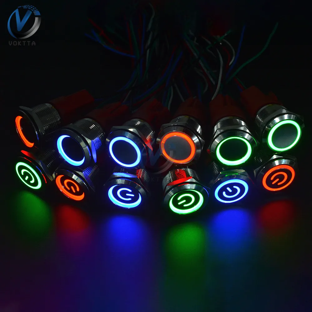 

16mm Metal Switch LED Push Button Self Locking 250V 5A Red Blue Green Light Push Power Switch with Connect Wire