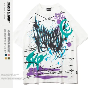

Lindsey Seader Graffiti Creative Print Tshirts Streetwear Hiphop Harajuku Tees Shirts Hipster Loose Fit Short Sleeve Top Men