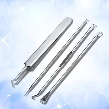 

4PCS Blackhead Remover Kit Comedone Extractor Tool Set for Facial Zit Popping Anti-microbial Double-side Treatment for Blemishes