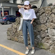 Винтажные синие джинсы для женщин с высокой талией, джинсы для женщин размера плюс, хлопковые джинсовые штаны для девушек, повседневные весенне-летние